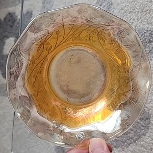 VTG glass bowls 5-3/8" dia (2) marigold color ruffle edge flower leaf design